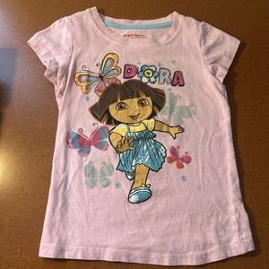 Girls Y2K Dora The Explorer Shirt Size 6 Pink Short Sleeve Nickelodeon